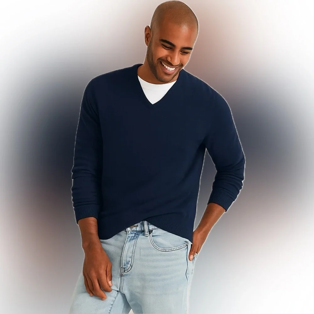 Hawker Rye Cashmere cotton blend‎ navy V-neck Sweater men’s XL